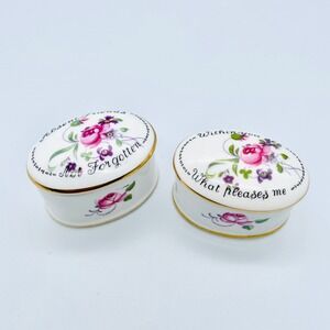 2 Crown Staffordshire Trinket Boxes Porcelain ABscent Friends / With You